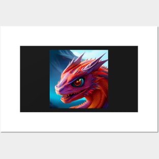 Red and Purple Dragon with Red Eyes Posters and Art